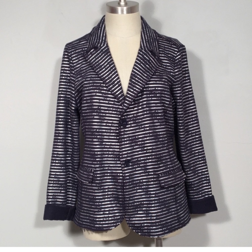 Elliott Lauren Navy & Silver Striped French Terry Blazer